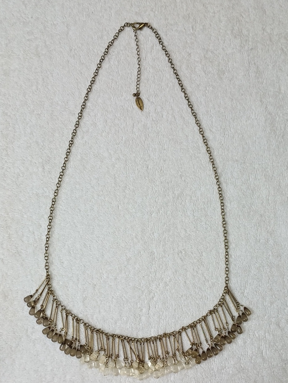 Coldwater Creek Gold-Tone Fringe Necklace with Champagne Beads